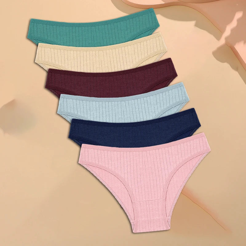 Finetoo 6Pcs/Set Women'S'S Cotton Panties Sexy Soft Striped Underpants Solid Color Briefs Female Comfortable Stretch Lingerie M-Xl
