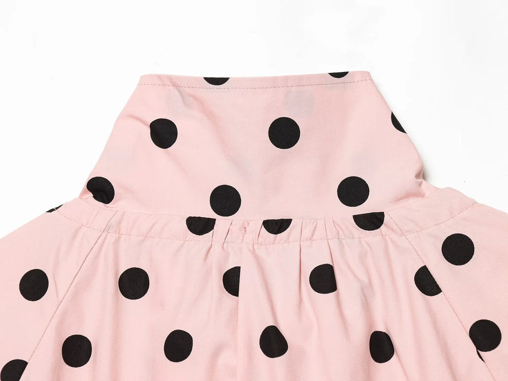 Woman Long Sleeve Pink Polka Dot Jacket Fashion Single Breasted High Collar Short Coat Women Spring Casual High Street Jacket