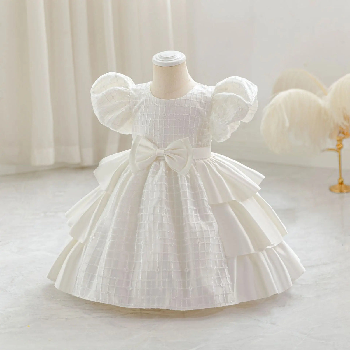 HETISO Plaid Flower Girls Christmas Party Dress with Bow Elegant Birthday Gown for Kids 0-4 Years Children Birthday Frocks