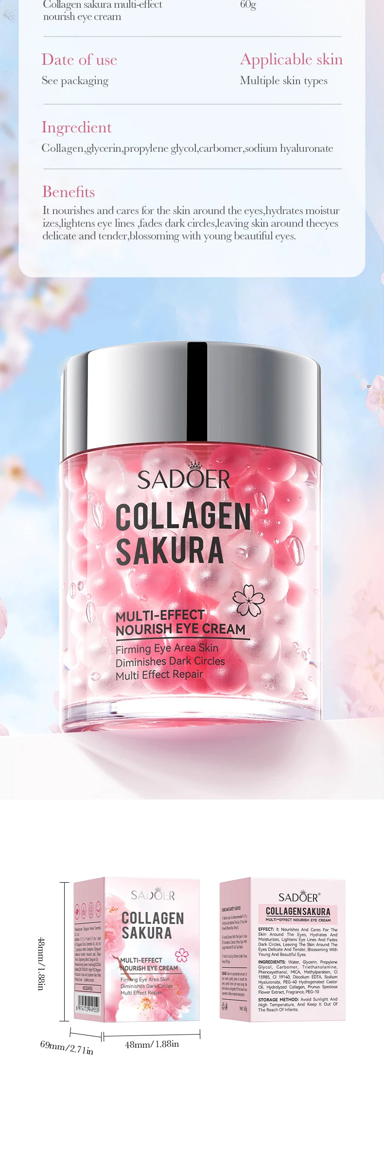 SADOER Sakura Eye Cream for Dark Circles and Wrinkles - Moisturizing
