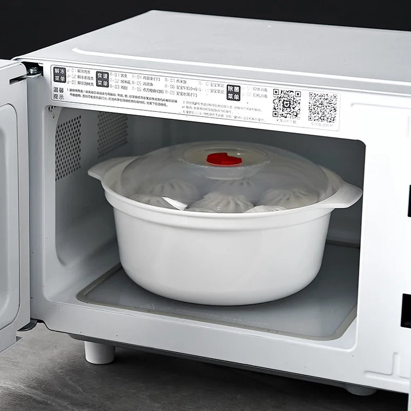 Microondas Horno Caja Especial Sopa Calentada Olla Arroz al Vapor Bollos Calientes al Vapor con Tapa Herramienta de Cocina de Grado Alimenticio Ecológica