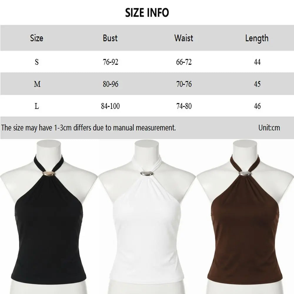 Sexy Versatile Halter Top Solid Color Camisole Style Lace Up Top Slim Fit Sleeveless Tank Top Women Summer Wear