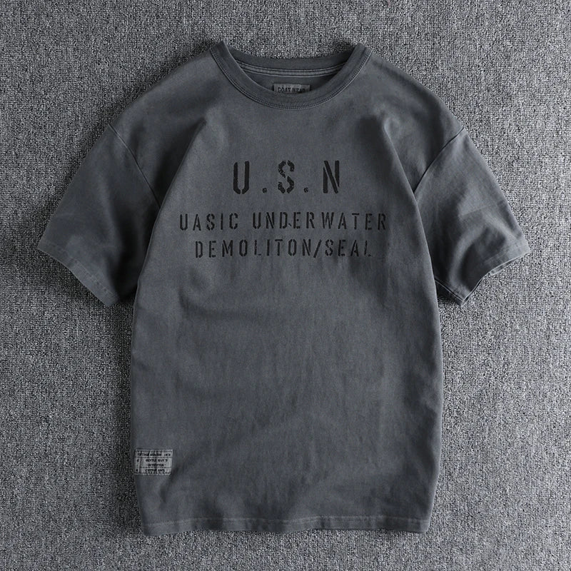 Summer New American Retro Short-sleeved O-neck Letter Printed T-shirt Men's Fashion Simple 100% Cotton Washed Casual Sport Tops