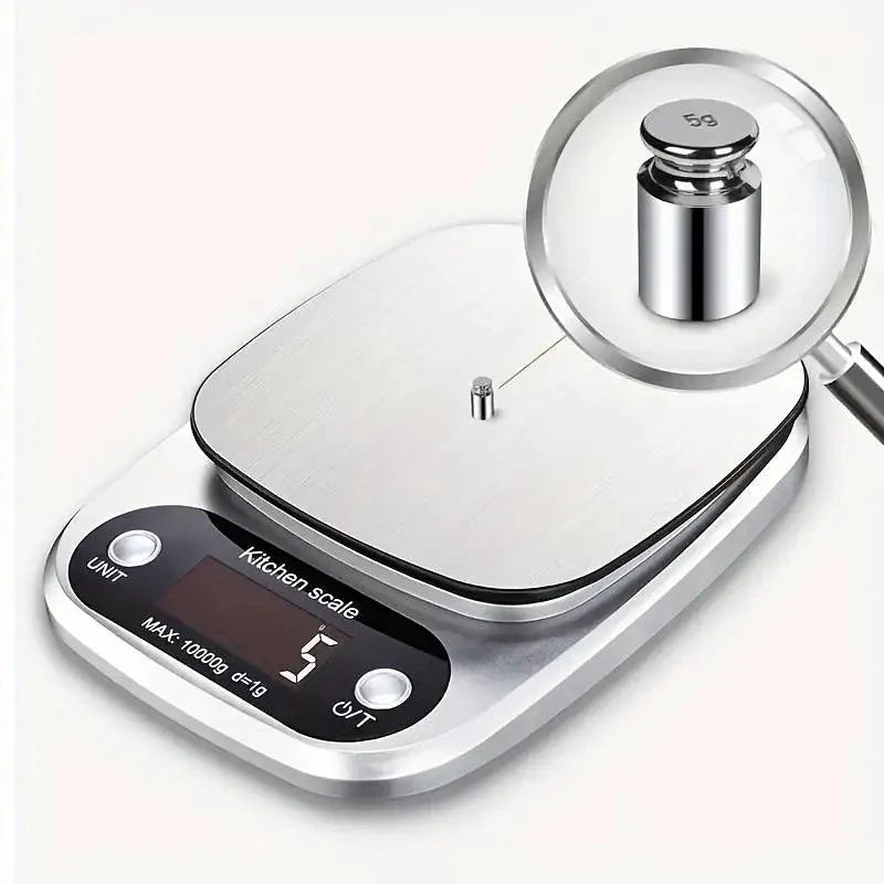 Báscula de cocina de 10 kg, báscula de cocina digital con función de tara, báscula electrónica para joyas y alimentos, pantalla LCD de acero inoxidable