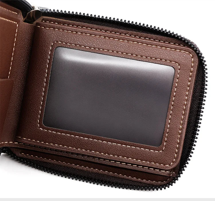 New Men Zipper Wallets Short Card Holder Vintage Male Wallet High Quality PU Leather Classic Coin Pocket Wallet For Boys