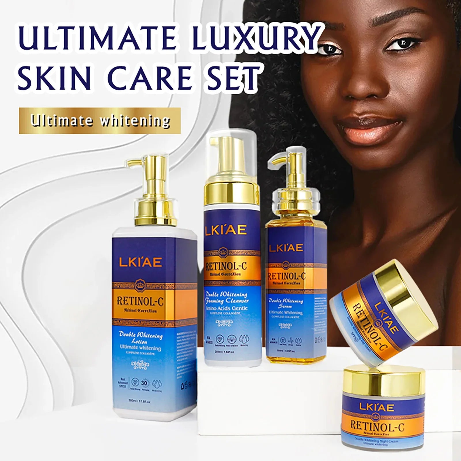 LKIAE Advanced Retinol Double Whitening Skin Care Set, Deeply Moisturizing, Clean Skin, Reduce Wrinkles, Stains, Dark Spots