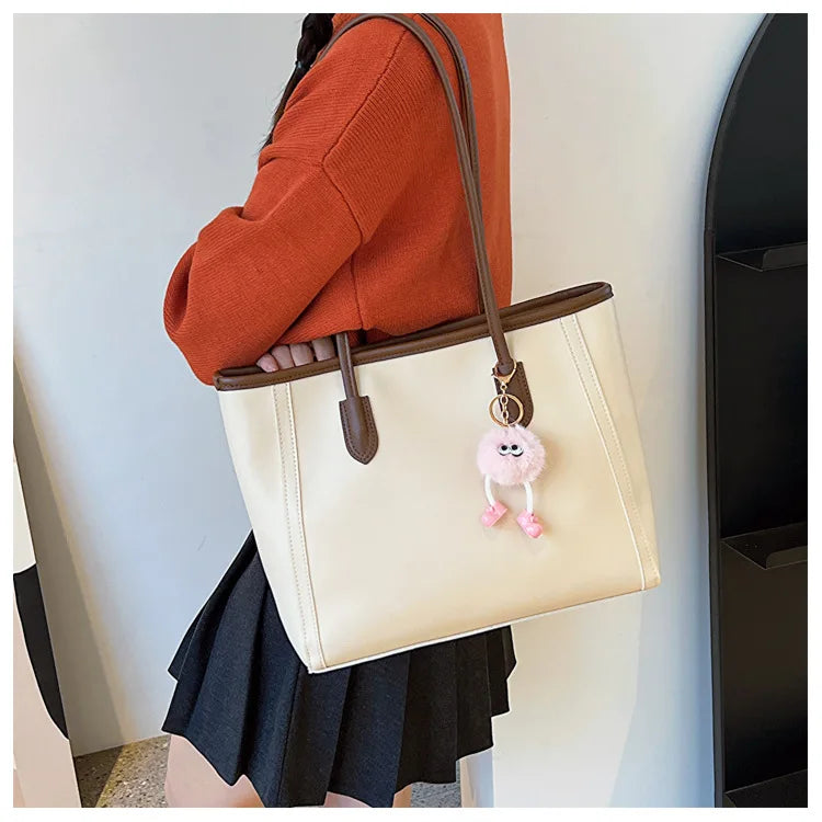 Solid Color PU Leather Women's Handbag, Versatile Korean Single Shoulder Underarm Bag, Temperament Tote Bag for Women Daily Use