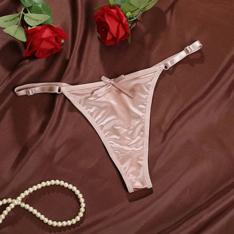 Sexy Women's Satin Soft G-Strings Thongs T-Panties Low Waist Bow Briefs Shorts Comfortable Female Underwear Трусы Женские