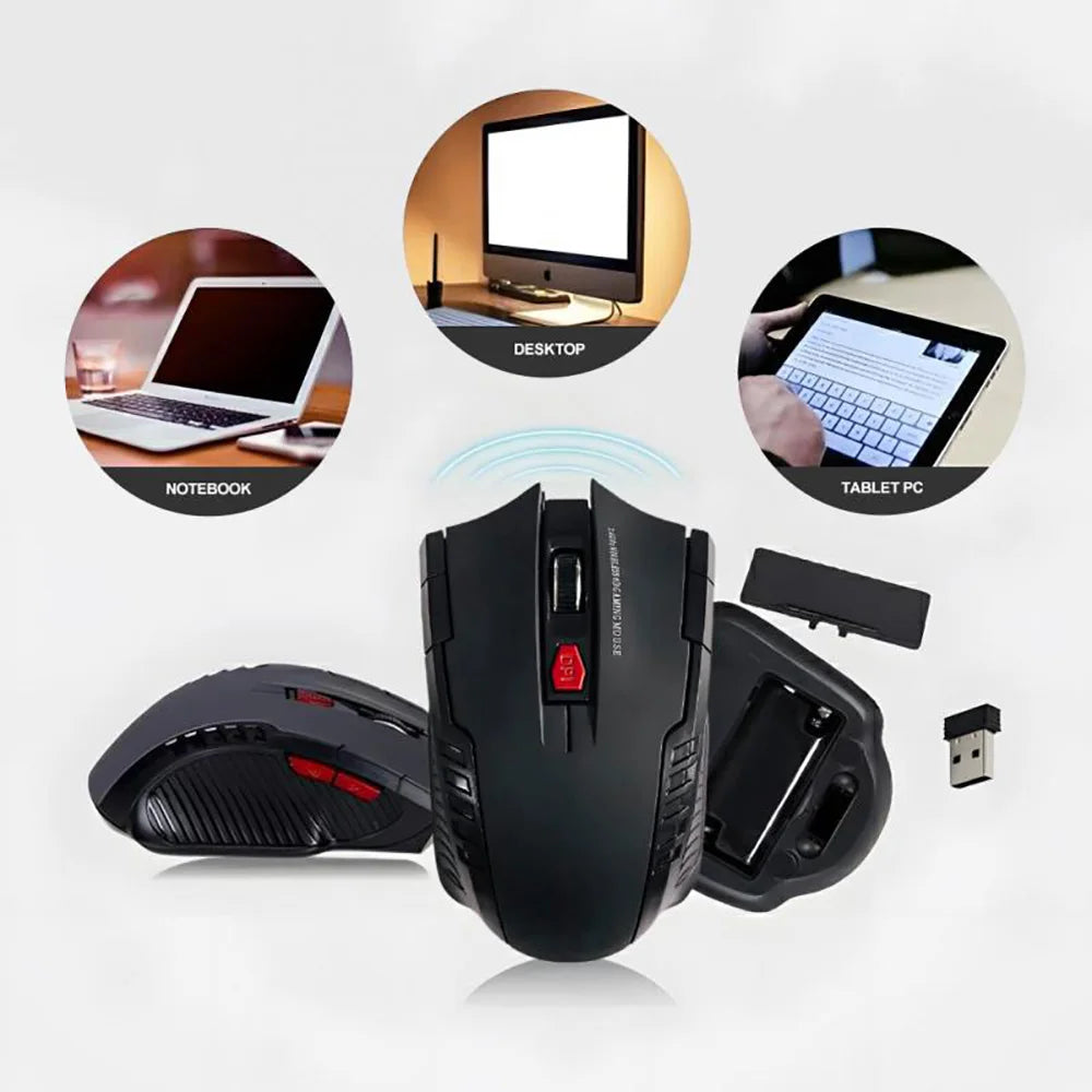 Ratón inalámbrico 2.4G con receptor USB, 6 botones, óptico profesional, ratones inalámbricos USB de desplazamiento a la derecha para PC Gamer portátil