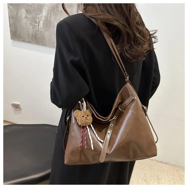 Vintage Large Capacity Women's Shoulder Bag Fashion Backpacks Pu Leather Ladies Crossbody Bag Female Commuter Tote Handbags