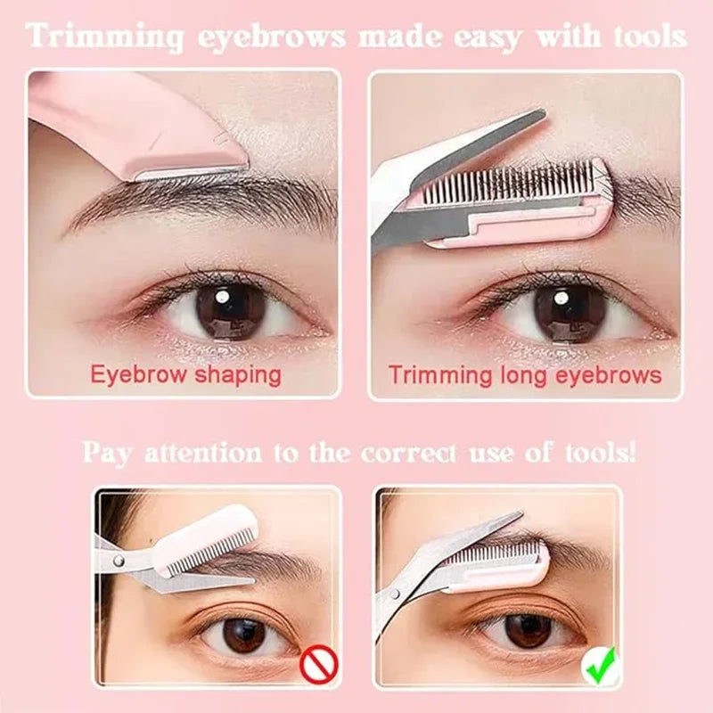 Eyebrow Trimmer Set, Curved Razor & Scissors With Comb, Easy Use Tools, Perfect Grooming Kit for Beginners Daily Eyebrow Care
