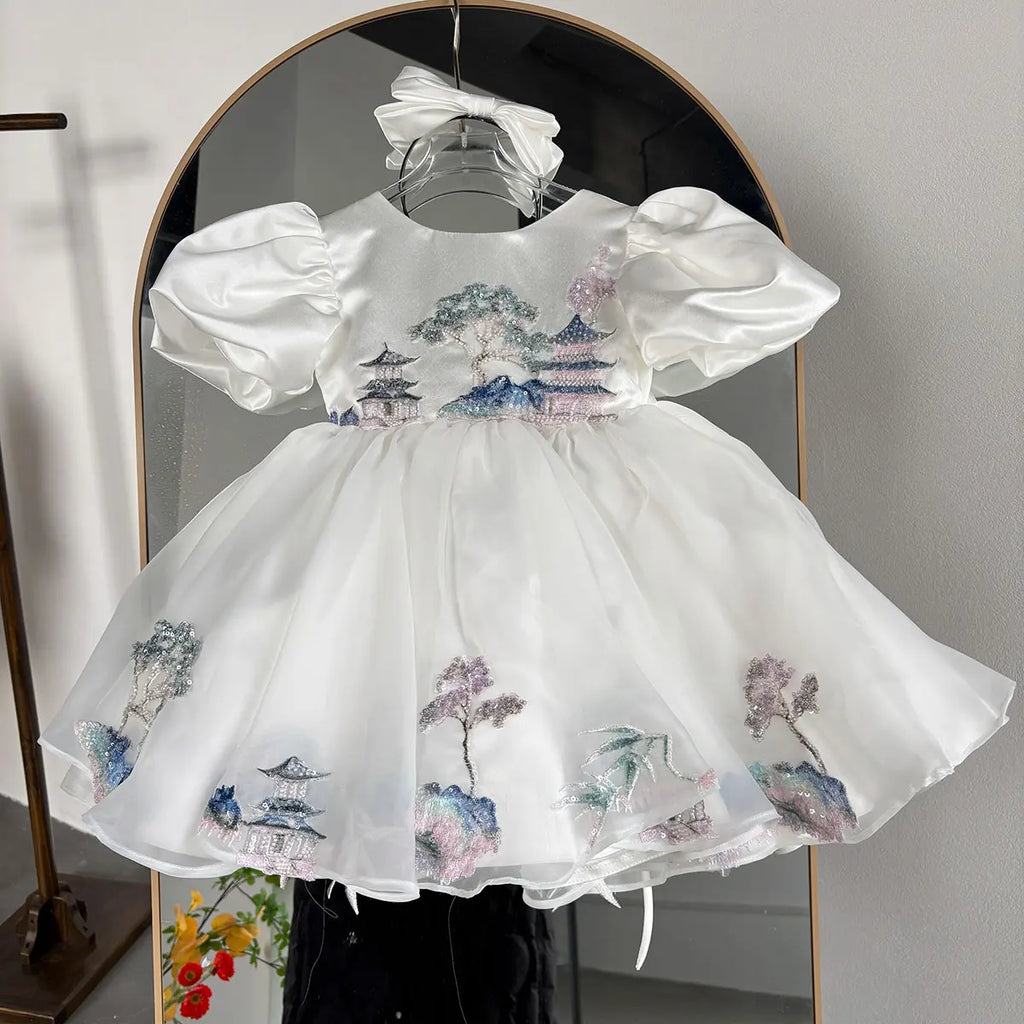 Dreamy Vow D228 Luxury Embroidery Flower Girl Dress Knee Length Princess Kids Gown for Wedding Birthday Festival Party Pageant