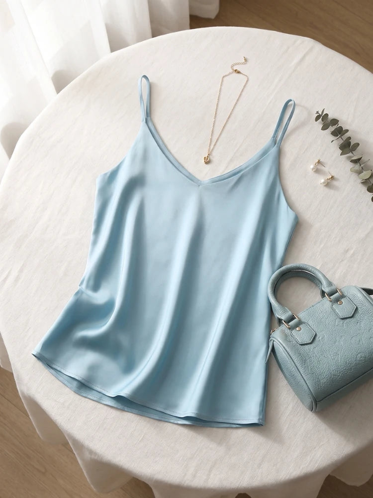 AOSSVIAO 2026 Summer Spaghetti Strap Women Tank Top Halter V Neck Basic White Cami Sleeveless Satin Silk Tops Women'S  Camisole