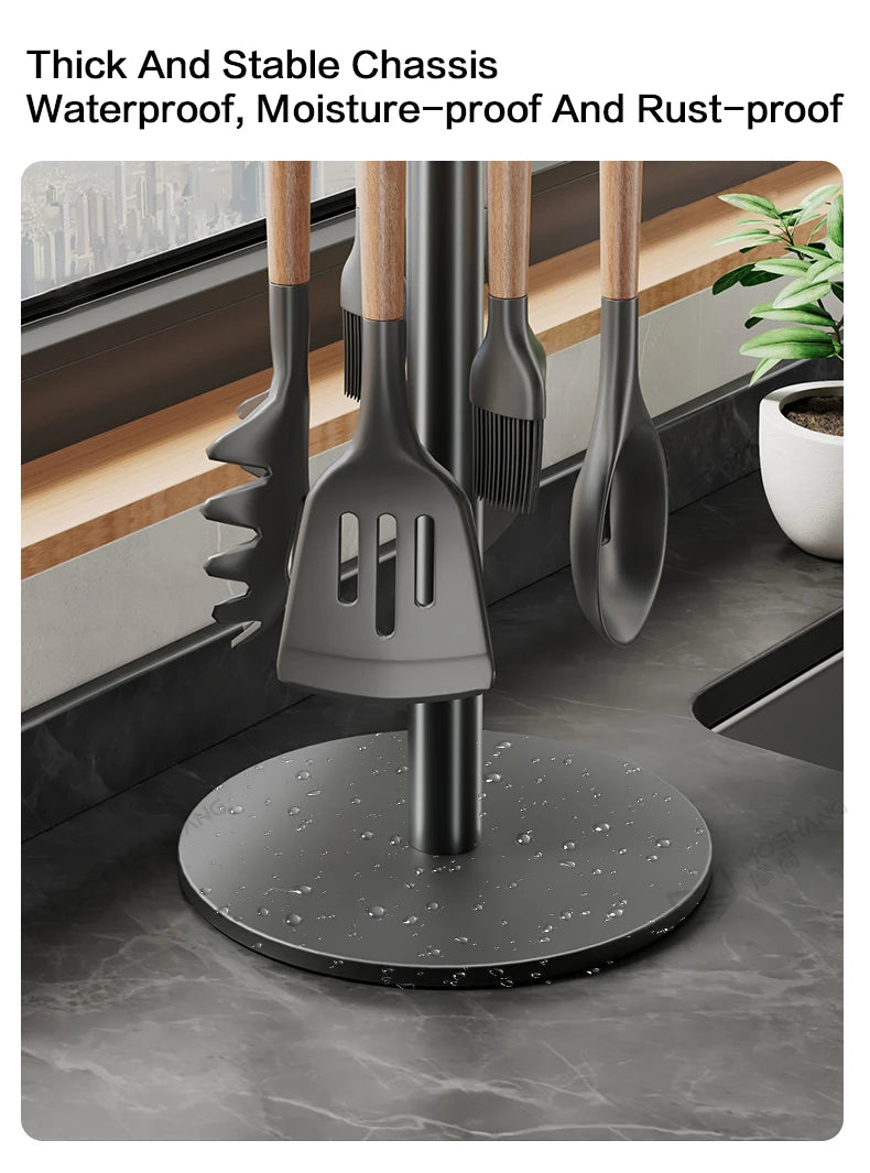 Soporte para utensilios de cocina: colgador de almacenamiento giratorio con 8 ganchos, para organización de encimeras, soporte giratorio para utensilios de cocina