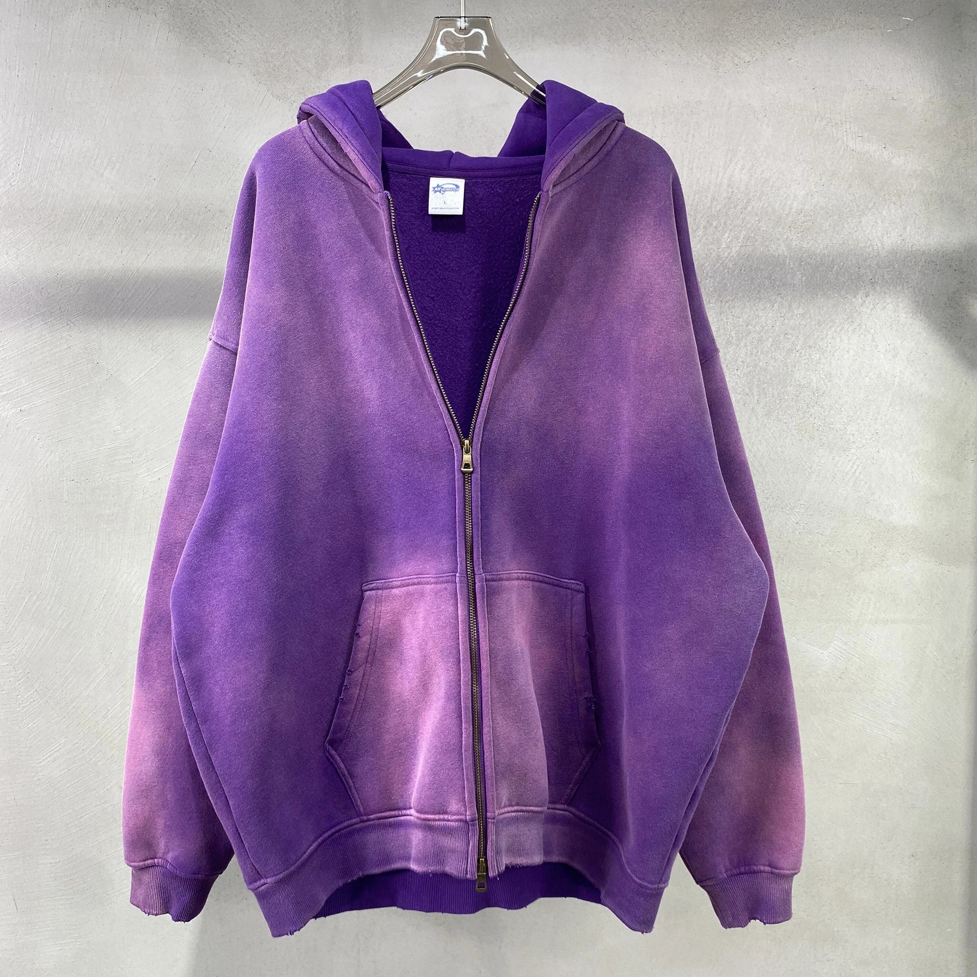 Men'S Zip Up Hoodies Tie Dye Washed Double Oversize Cardigan Sweatshirt Loose Plus Plush Gradient Man Hooded Pullovers Winter