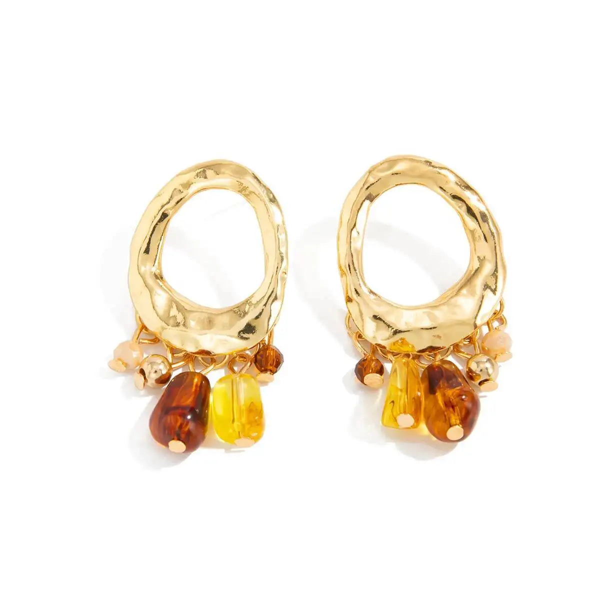 Shixin Vintage Acrylic Beads Tassel Stud Earrings For Women'S Creative Gold Color Hollow Geometry Earrings Fashion Jewelry