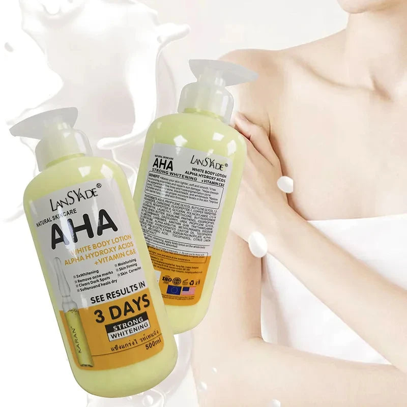 500Ml Whitening Body Cream Aha Hydroxy Acids Vitamin C&E Moisturizing Lightening Body Lotion Remove Acne Marks Skin Care