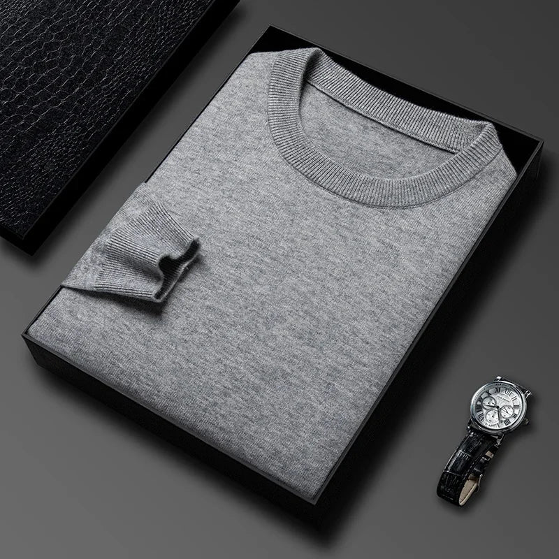Mens Knit Sweater Round Neck Long Sleeve Diamond Pattern Versatile Top Premium Cozy Casual