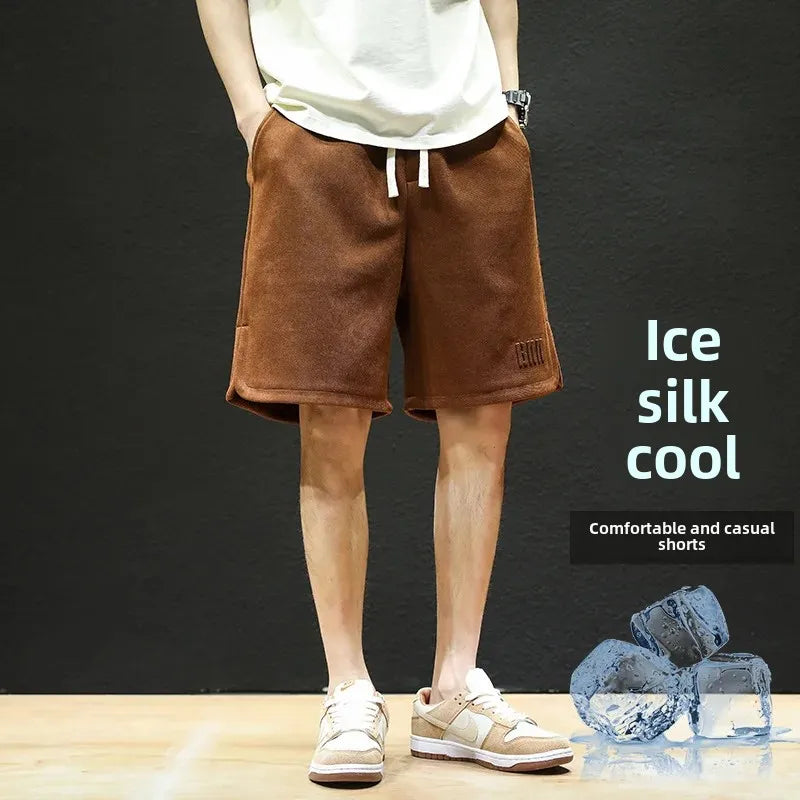 American Style High Street Men's Summer Thin Knit Sweatpants Casual Trendy Brand Plus Size Straight Leg Loose Fit Five Minute Pa
