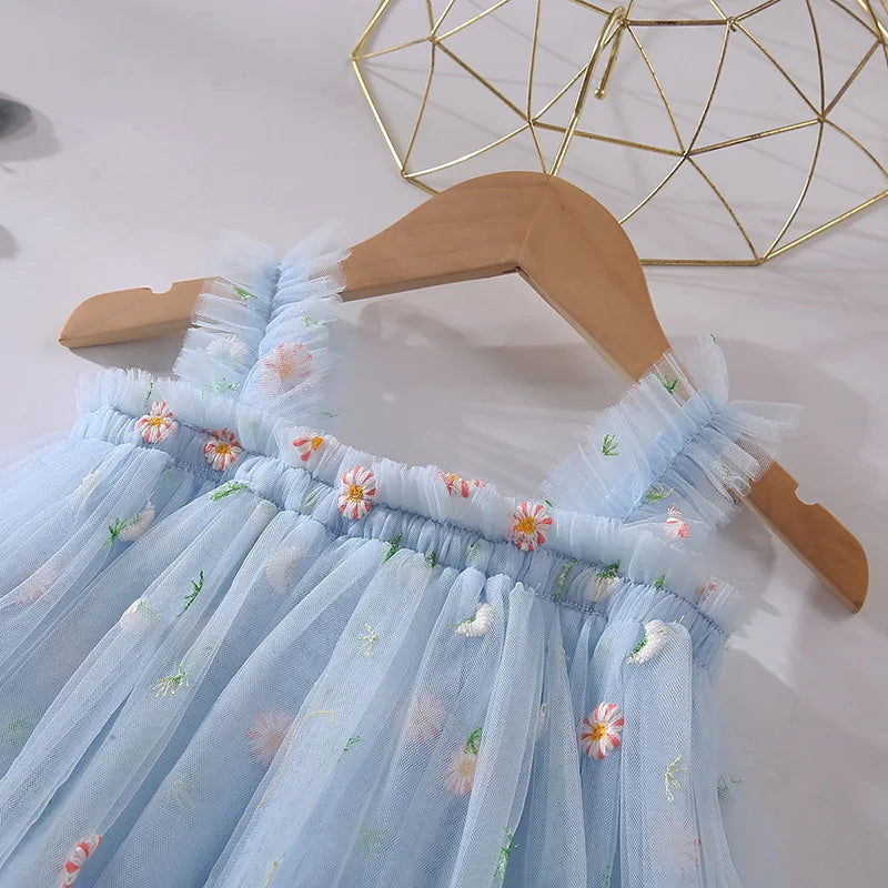 Girls' Summer Dress New Style Children's Baby Girl Fashionable Summer Thin Strap Princess Mesh Dress