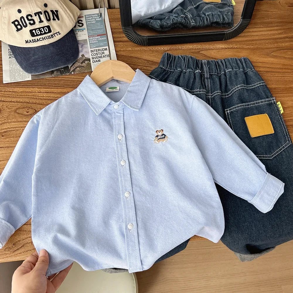 Cute Bear Boys Polo Shirts Long Sleeve Kids Tops Children's Clothes