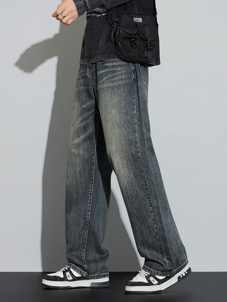 Men's Baggy Wide Leg Jeans - Loose Fit Straight Denim Trousers