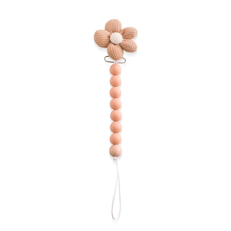 Pacifier Clip For Newborns Premium Safe Teething Clip With Silicone Flower Beads