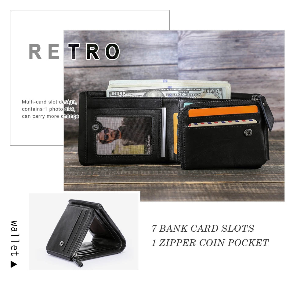 Contact’S Men’s Trifold Wallet - Genuine Crazy Horse Cowhide Leather