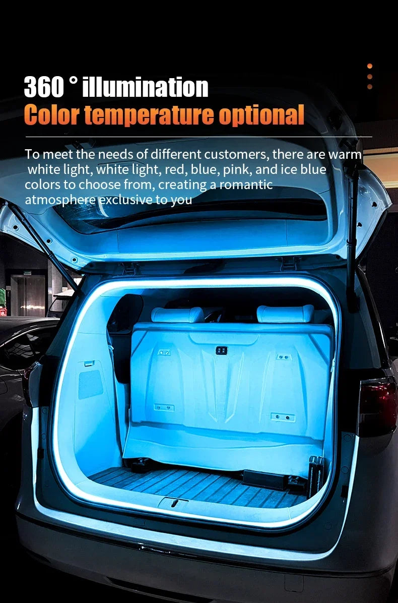 LED Trunk Lighting Lights Dynamic Flowing Flexible Light Strip On/Off Scanning Atmosphere Lamp Waterproof for Car Accessories