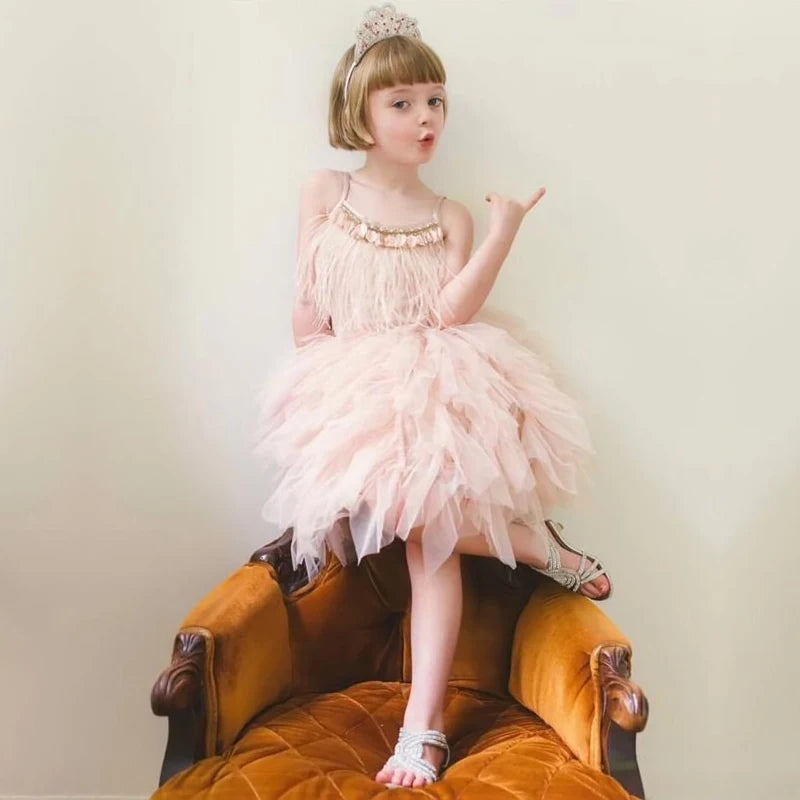 2023 New Summer Kids Princess Party Dresses for Girls Tassel Elegant Wedding Birthday Tutu Gown Children Pageant Layered Dress