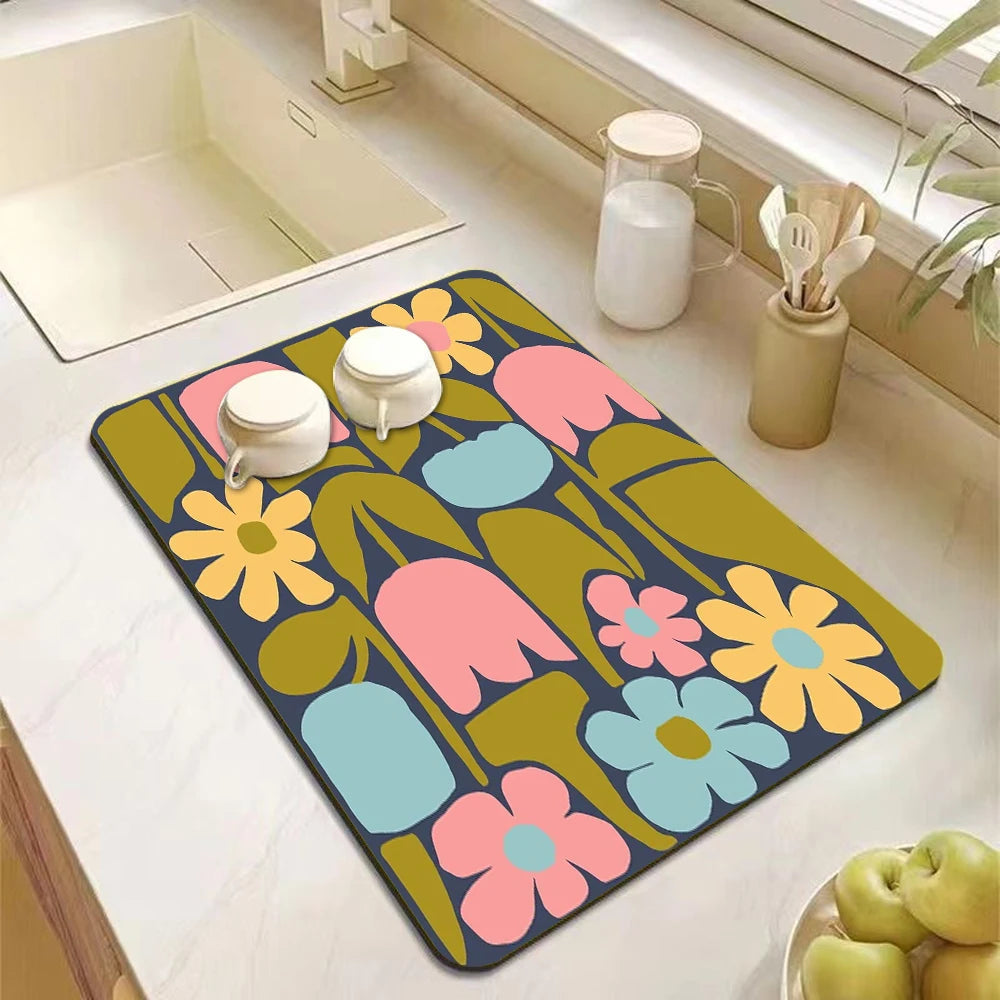 Absorbent Diatomite Dish Drying Mat - Anti-Slip Kitchen Drain Pad