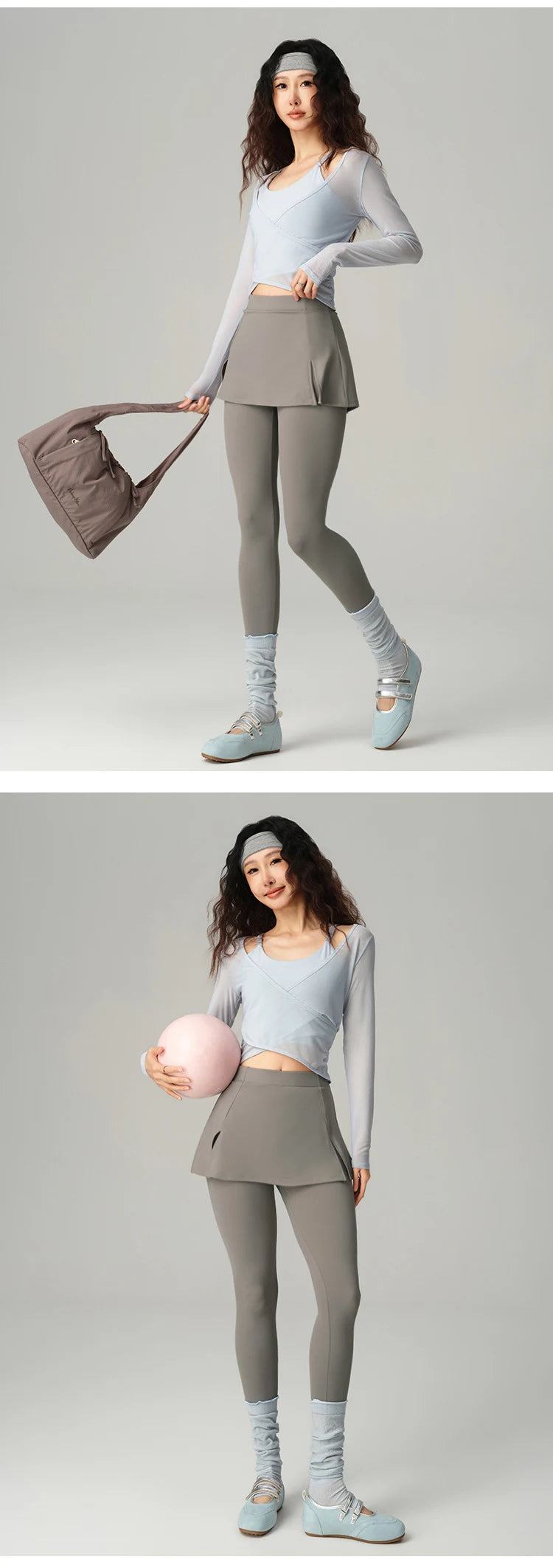 BIVIGAOS Fake Two-Piece Split Skirts Leggings Women Tennis Skirt Built-In Pockets Tight Sports Fitness Yoga Sharkskin Leggings