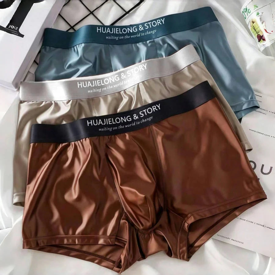 Mens Ice Silk Boxer Briefs 3 Pack Premium Satin Like Cooling Comfort Underwear For Men Everyday