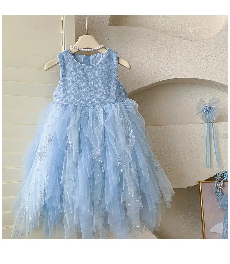 Princess dress, girls' summer 2026 new children's sequin baby's beautiful birthday solid color fluffy dress