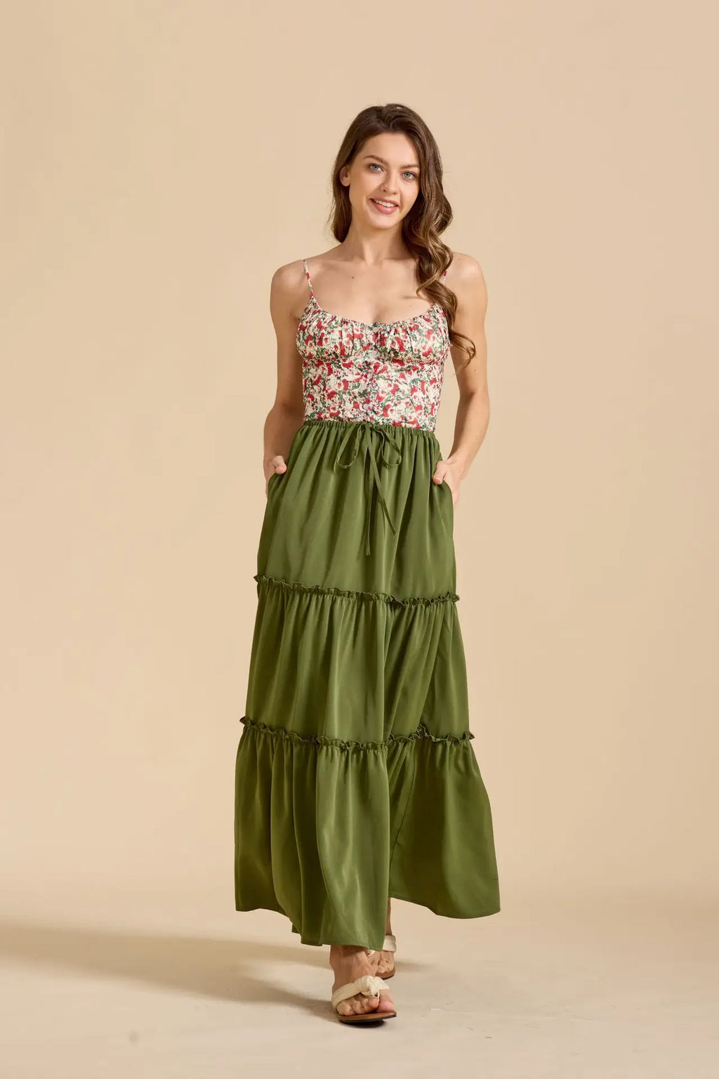 Elegant High Waist Elastic Pocket Long Skirt Adjustable Belted Half Body Skirt Women's Home Fashion Spring 2025 Polyester Blend