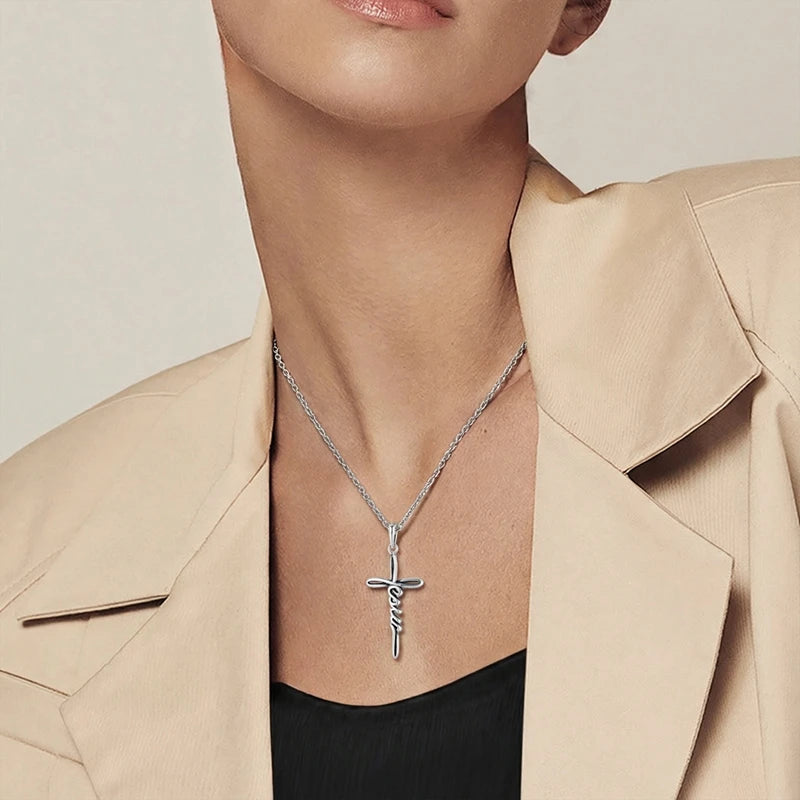 925 Sterling Silver Cross Pendant Necklace Minimalist Letter Dainty Jewelry For Women'S Girls Daily Wear Birthday