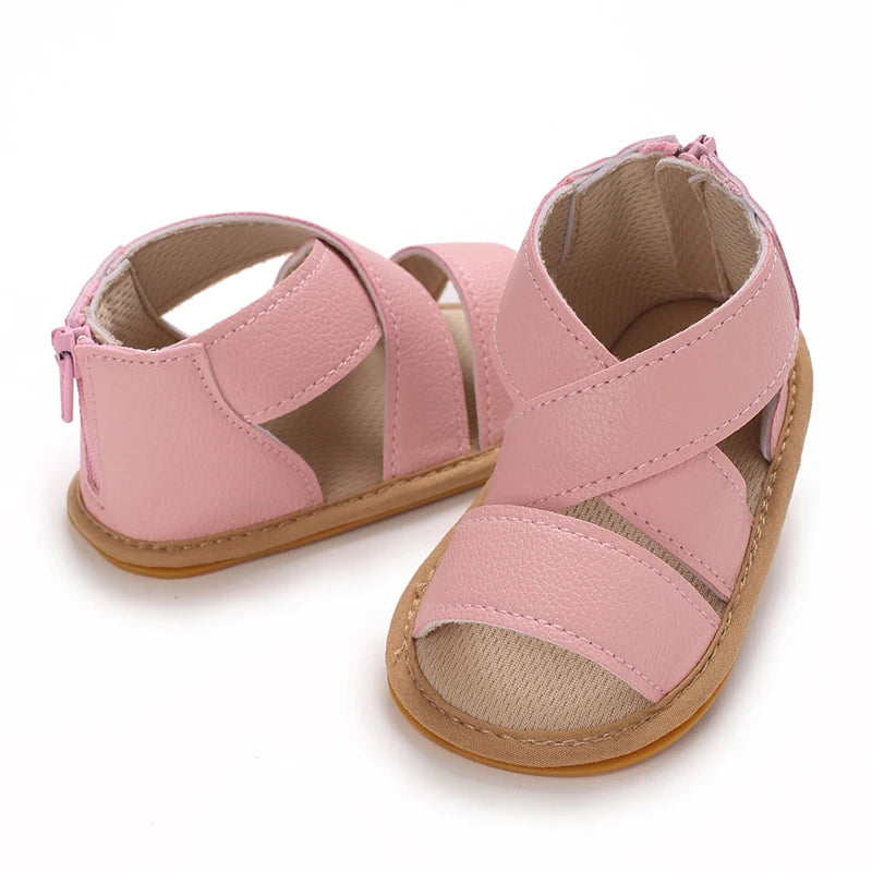 Baby Learning Walk Shoes,Back Zipper Summer Infant Sandals Soft Daily Wear Footwear for Newborn Baby Girls 0-1 Year