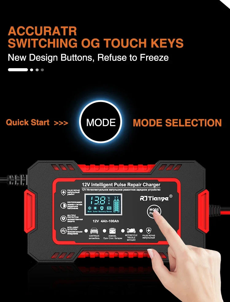 EAFC 12V 6A Full Automatic Car Battery Charger Digital Display Battery Charger Power Puls Repair Chargers Wet Dry Lead Acid
