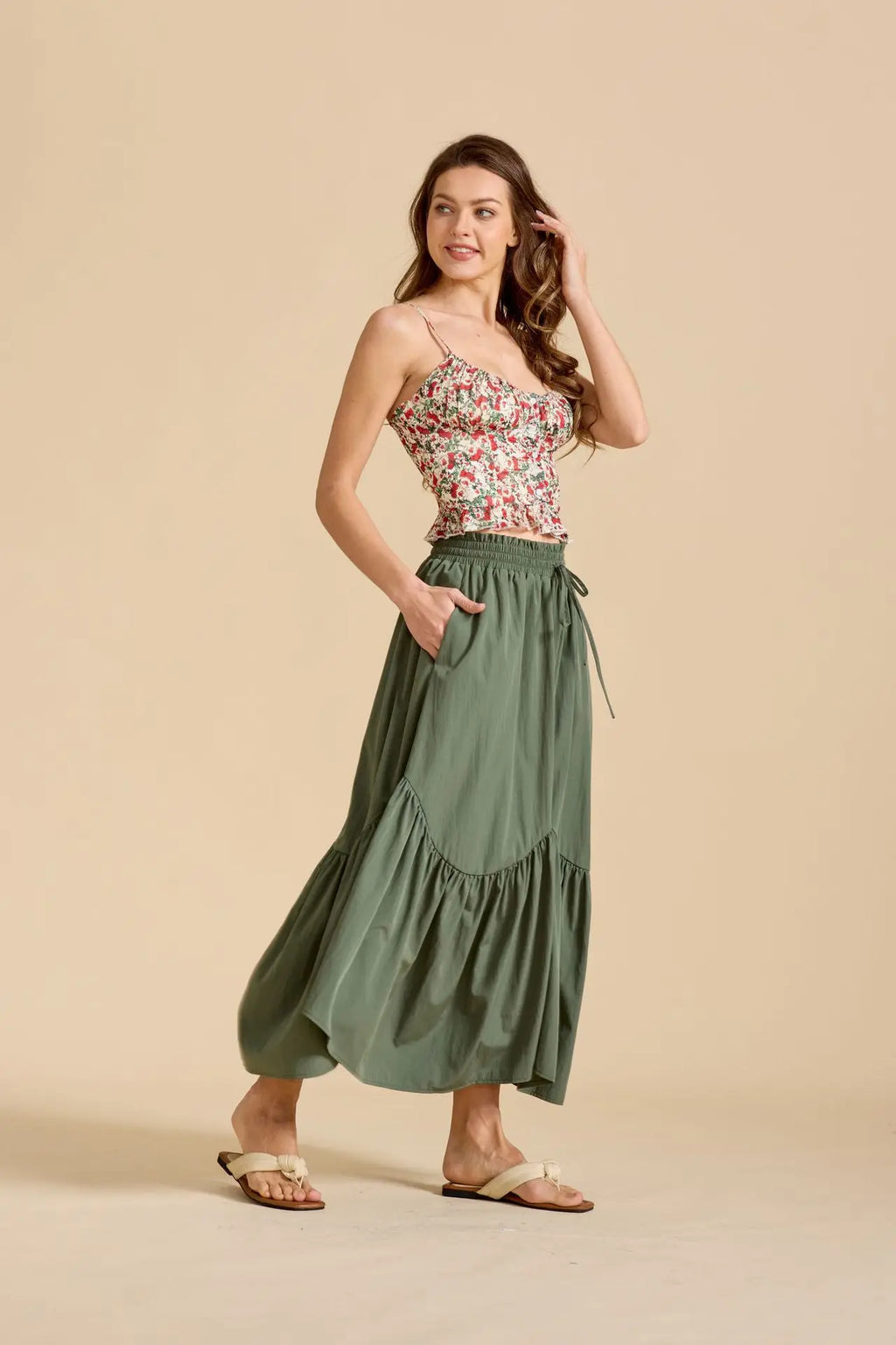 Summer Boho Maxi Skirt Women's Adjustable Drawstring High Waist Cascading Ruffles Artistic Flare European Vintage Style Sexy