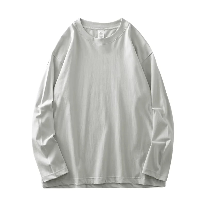 Dukeen Men Long Sleeve 260G Pure Cotton Crew Neck Undershirt For Everyday Casual Wear 11 Color Options
