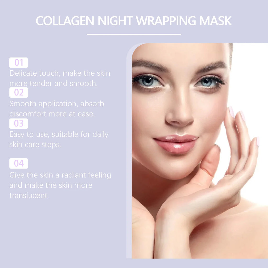 Collagen Night Wrapping Mask Firming Hydrating Glowing Skin Exfoliating Face Mask with Hyaluronic Acid for Deep Cleansing