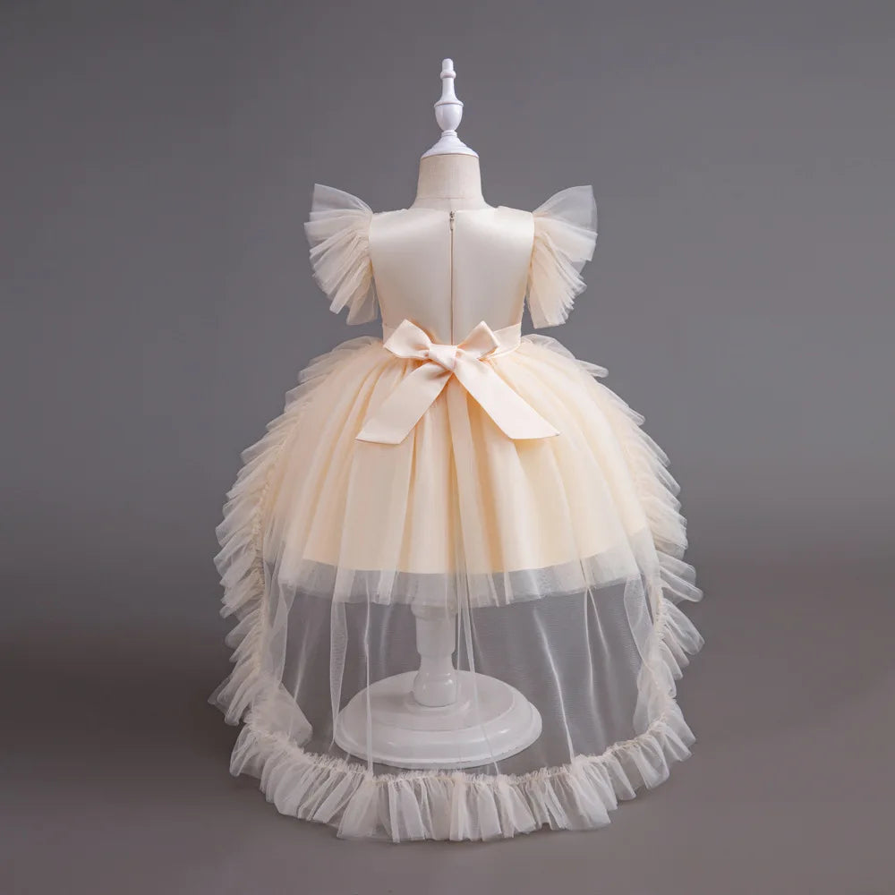 HETISO Girl Christmas Dresses Trailing Kid's Dress for Girls Retro Lace Sequined Children's Wedding Party Ball Gown 6 8 10 Years