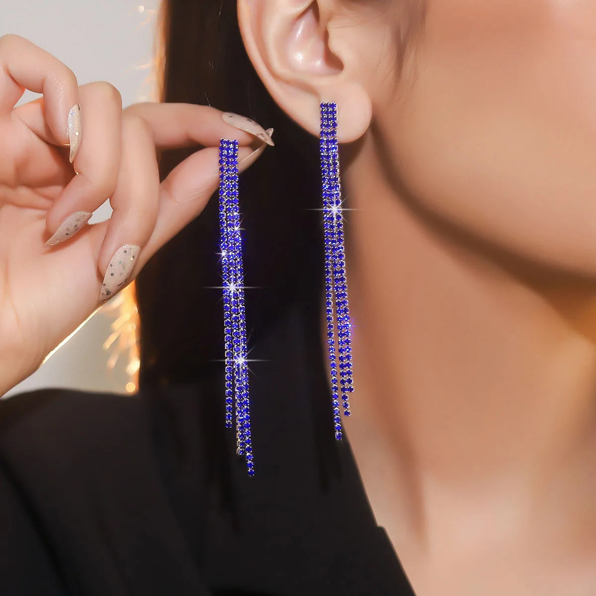 Treazy Shiny 4 Lines Rhinestone Crystal Tassel Long Earrings For Women'S Wedding Hanging Dangle Earrings Bridal Brincos