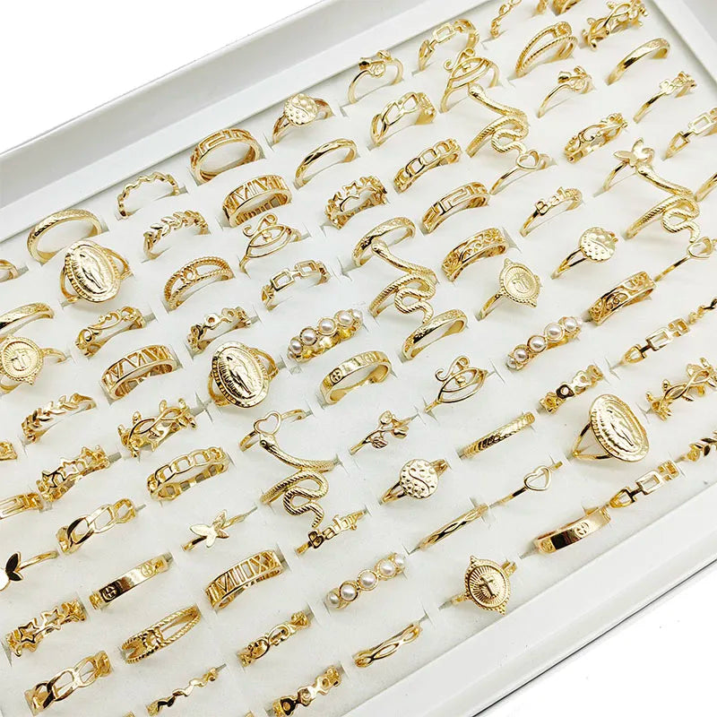 30Pc/Lot Gold Color Finger Rings For Girls New Love Snake Animal Butterfly Cutout Star Pearl Thin Joint Ring Jewelry Women'S