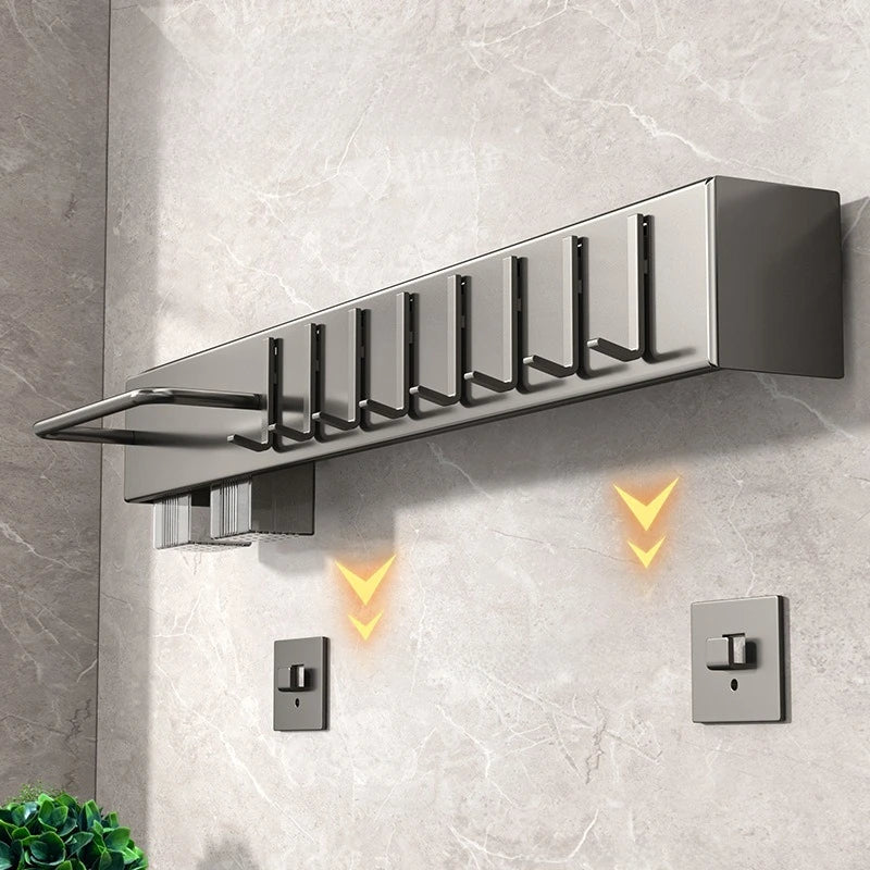 Wall Mounted Kitchen Knife and Chopstick Holder - Stainless Steel