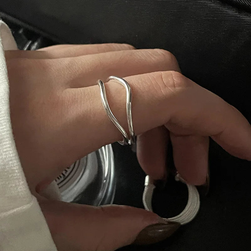 Panjbj 925 Sterling Silver Lines Ring For Women'S Jewelry Finger Adjustable Open Vintage For Birthday Dropship