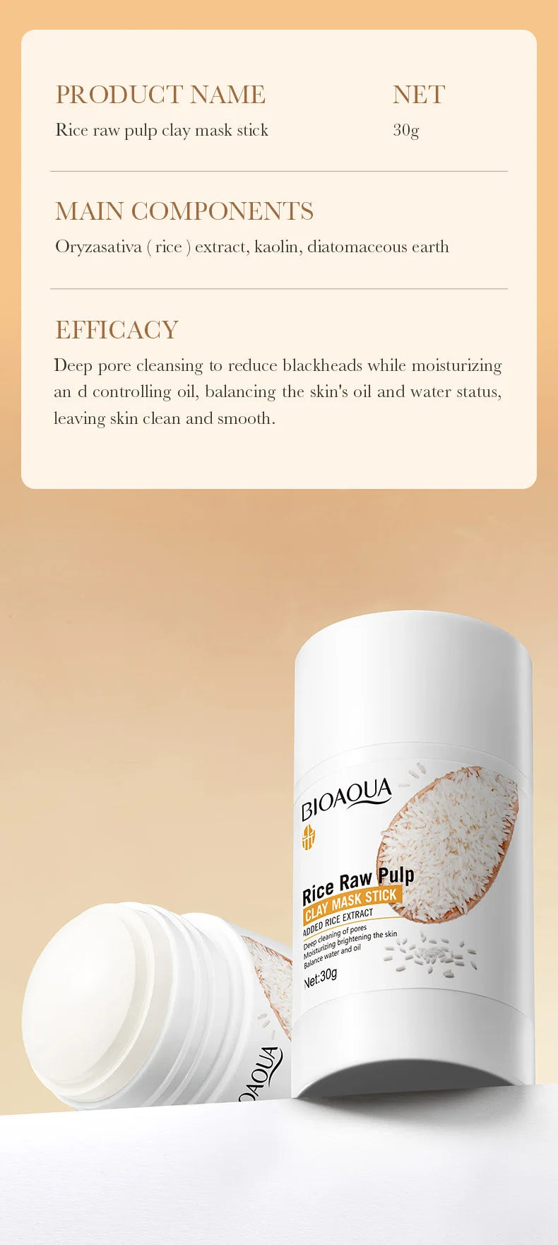 BIOAQUA White Rice Face Mask Moisturizing Stick Mud Blackhead Removal Firming Clay Anti Wrinkle Facial Masks Skin Care Products
