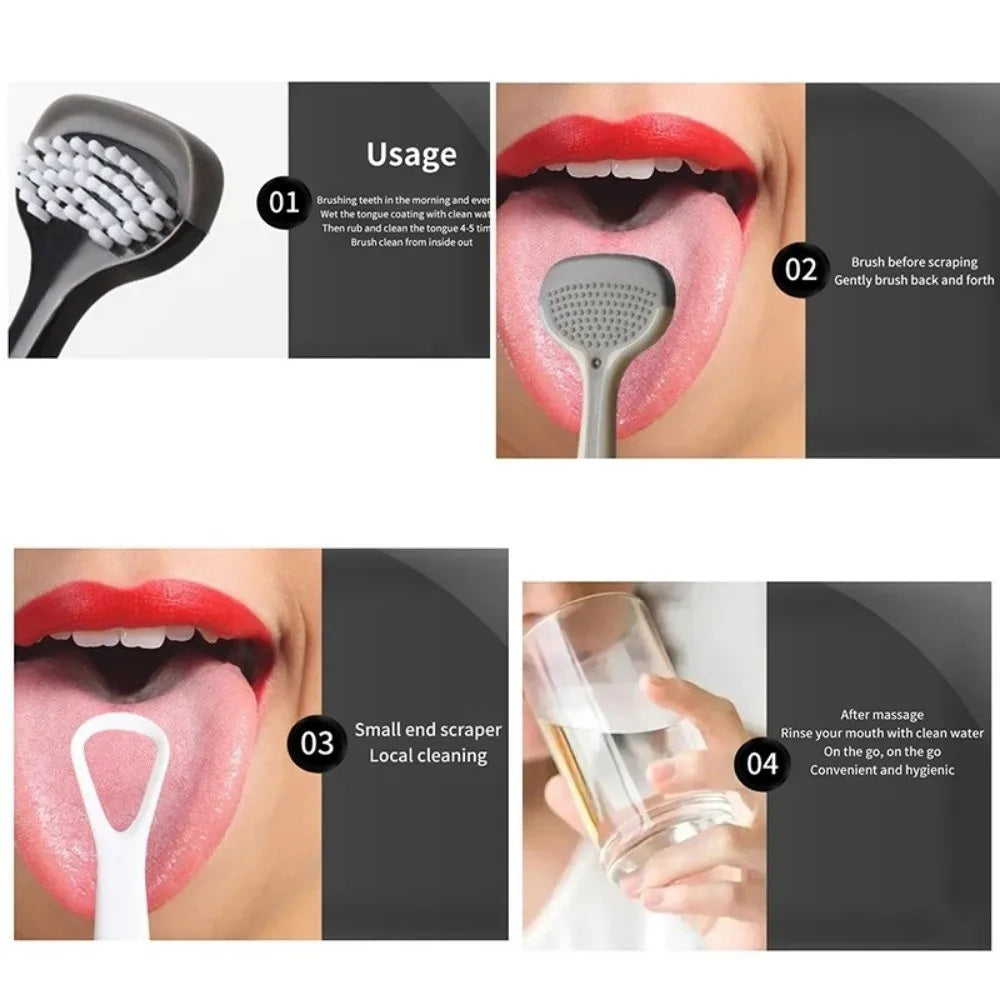 Triple Effect Tongue Scraper Silicone Brush Oral Cleaning Brush Fresh Breath Reusable Tongue Scraping Brush Halitosis Clean