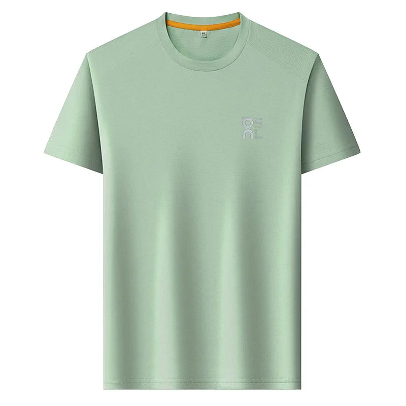 High end brand ice silk short sleeve summer breathable comfort quick drying men's T-shirt fashion printed casual round neck top