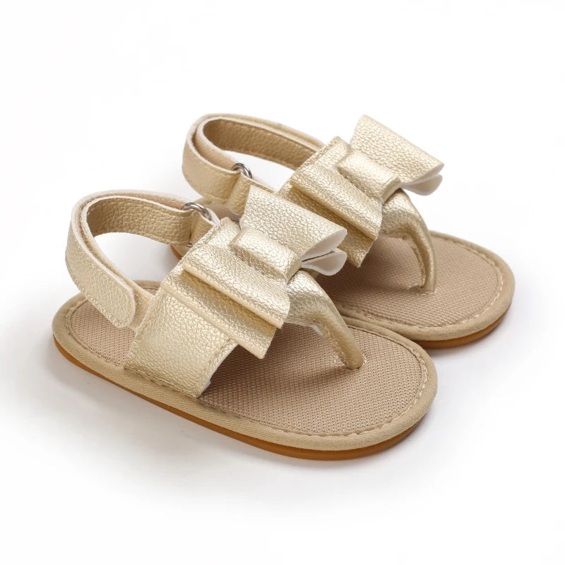 Baby Girl First Walker Sandals - Bow PU Leather Hook & Loop Shoes